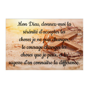 French Serenity Prayer with Cross and Crown Acrylic Print