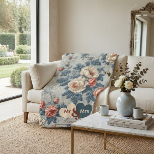 French Shabby Chic Cottagecore Art Floral Mr & Mrs Sherpa Blanket