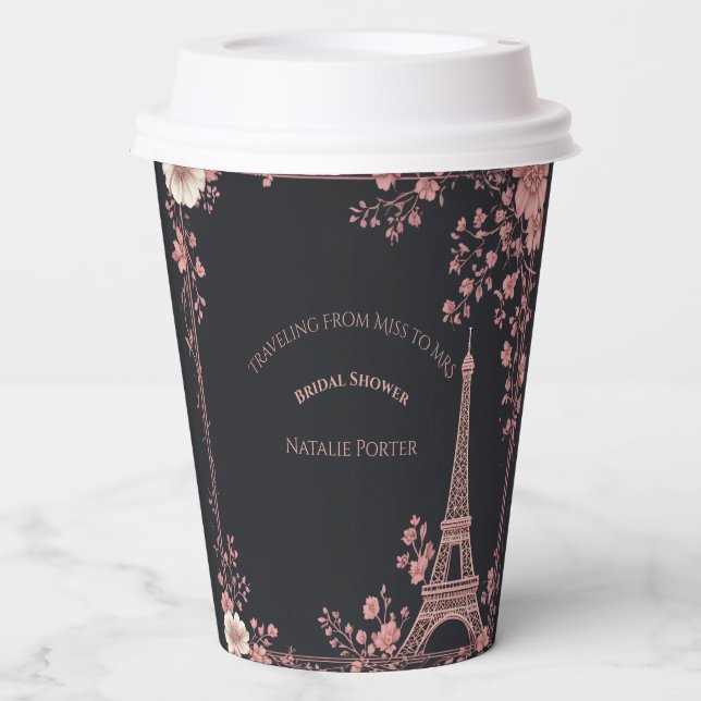 French Shabby Chic Miss to Mrs Bridal Shower Paris Paper Cups (Front)