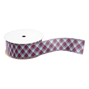 French Shabby Chic Red White Blue Tartan Pattern Grosgrain Ribbon