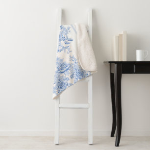French,shabby chic, vintage,pale blue,white,countr sherpa blanket