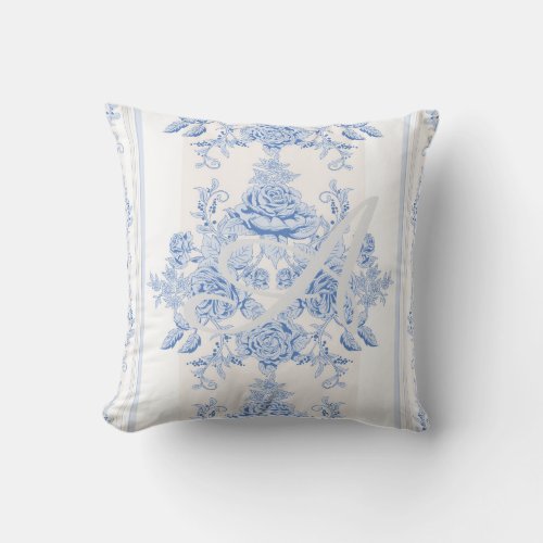 Frenchshabby chic vintagepale bluewhitecountr throw pillow