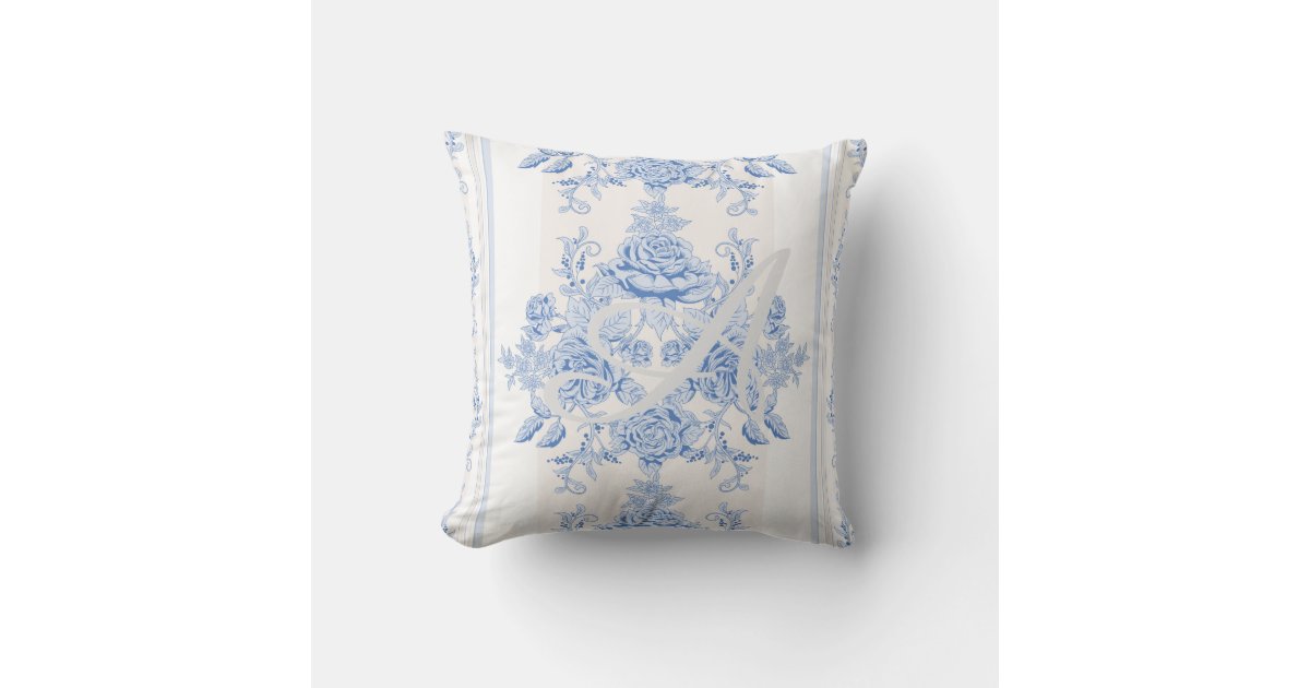 Custom Pillow - Monogrammed Pillow - Blue Toile Throw Pillow