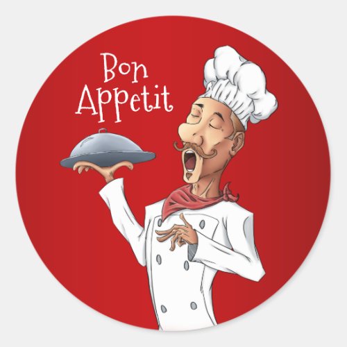 French Singing Chef on Red Background Classic Round Sticker
