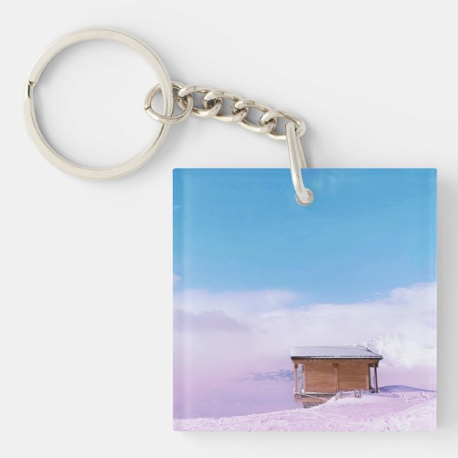 French Snow Mountain Hut  Keychain (Front)