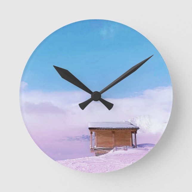 French Snow Mountain Hut   Round Clock (Front)