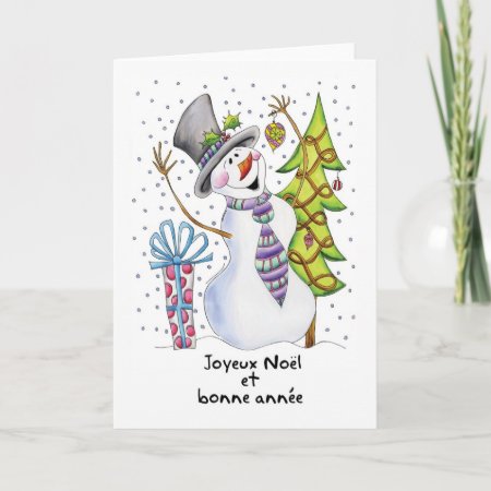 French - Snowman - Happy Snowman - Joyeux Noël Holiday Card