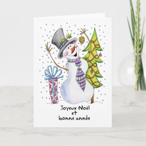 French _ Snowman _ Happy Snowman _ Joyeux Nol Holiday Card