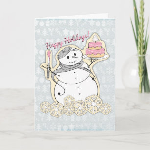 French snowman pastry chef artisan Christmas cake Holiday Card