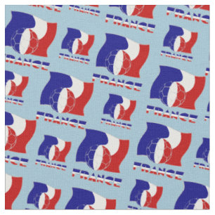 French Soccer Ball and Flag Tiled  Fabric