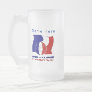 French Soccer Ball Flag Personalized Frosted Glass Beer Mug