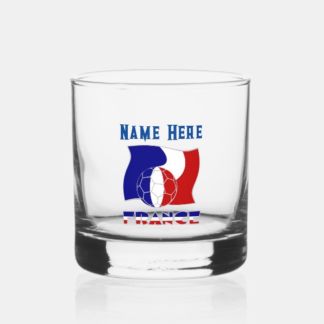 French Soccer Ball Flag Personalized  Whiskey Glass (Front)