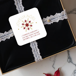 French Sophisticated Gold & Dark Red Snowflake Square Sticker