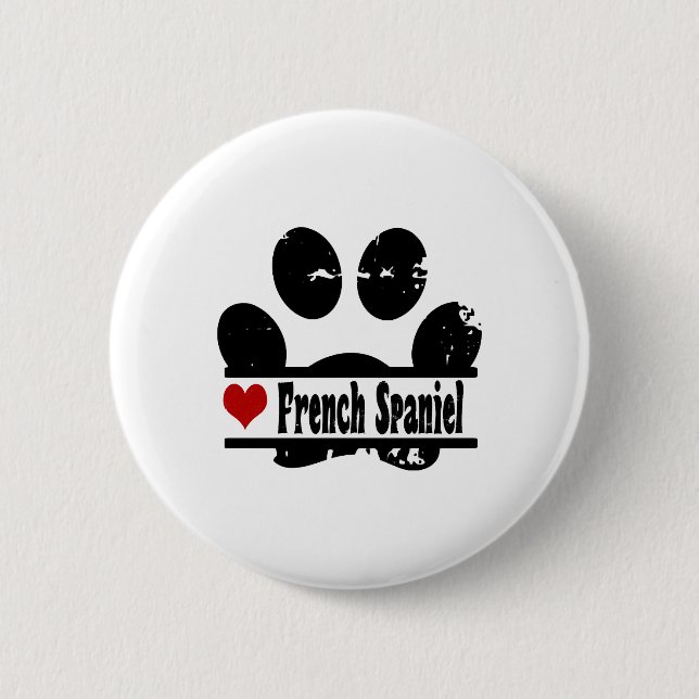 French Spaniel Dog Paw Print Button (Front)