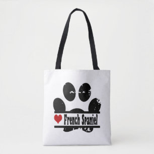French Spaniel Dog Paw Print Tote Bag