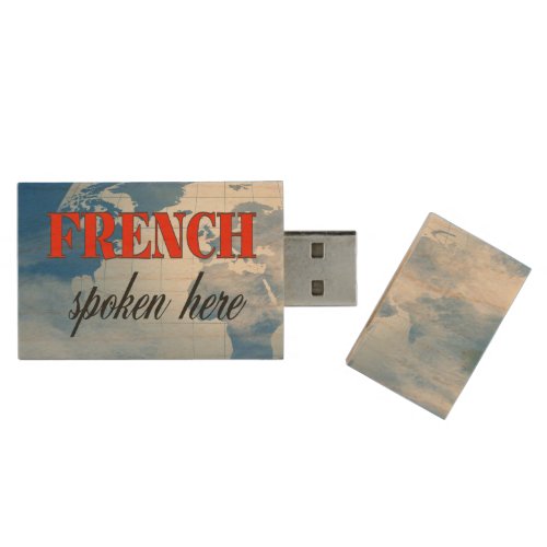 French spoken here cloudy earth wood USB flash drive