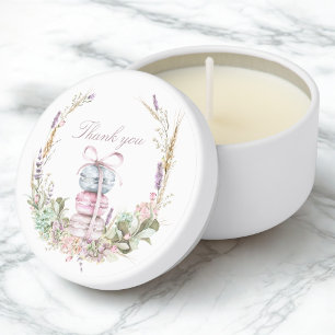 French Stack of Macarons in wreath thank you Mini Candle Favors