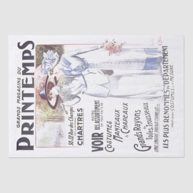 French Store Ad Spring Lady Typography Decoupage Tissue Paper (Front)
