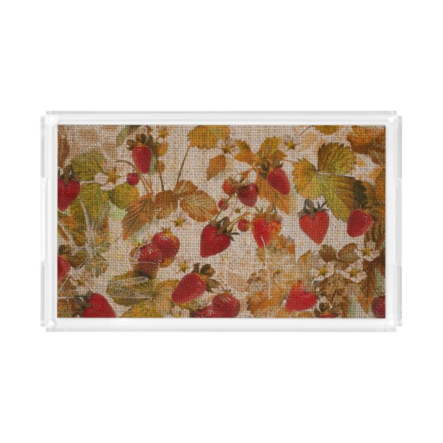 French Strawberries Cretonne Acrylic Tray (Front)