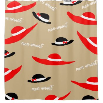 French Street Style Fashion Women Black Red Hats Shower Curtain by ShowerCurtain101 at Zazzle
