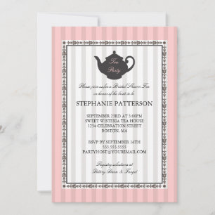 French Stripe Chic Bridal Shower Tea Party Invitation