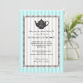 French Stripe Chic Bridal Shower Tea Party Invitation (Standing Front)