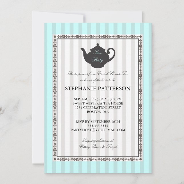 French Stripe Chic Bridal Shower Tea Party Invitation (Front)