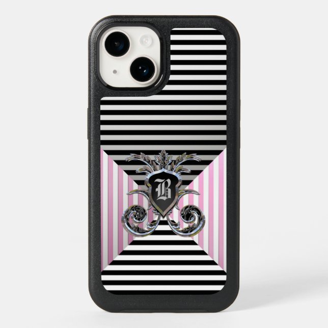 French Stripe Pattern Protective Monogram Otterbox iPhone Case (Back)