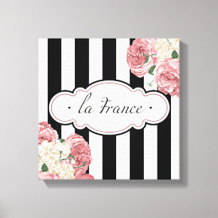 French Stripes and Roses Canvas Print