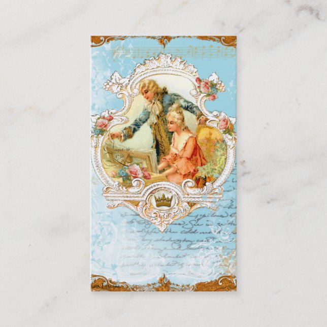 French Style Baroque Couple & Piano Business Cards (Front)
