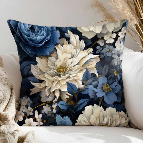 French Style Blue and White Floral Pillow