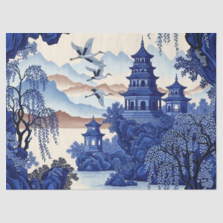 French-Style Blue Chinoiserie Decoupage Print Tissue Paper