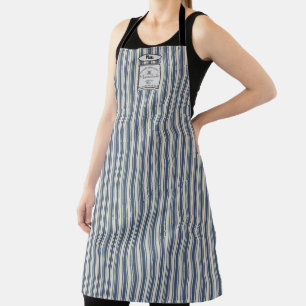 French Style Blue Cream Stripes Marmalade Label Apron