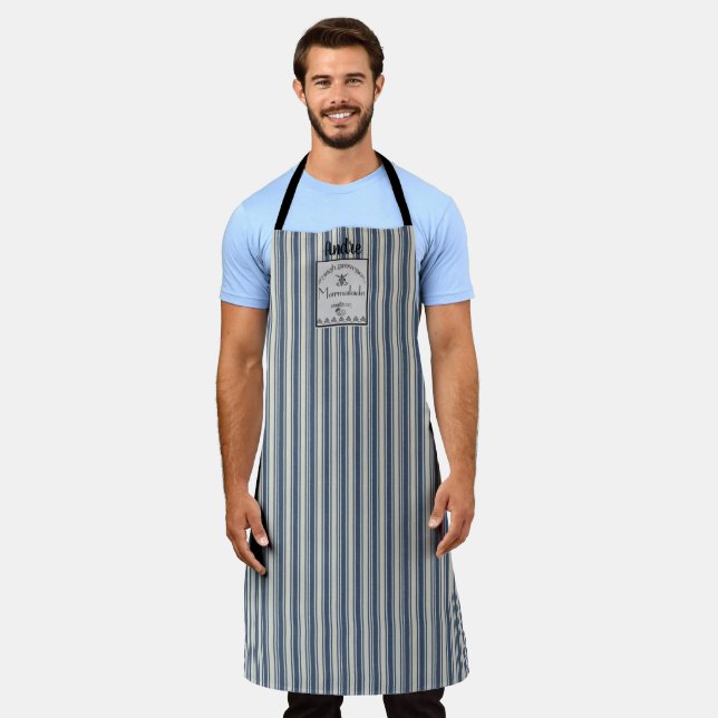 French Style Blue Cream Stripes Marmalade Label Apron (Worn)