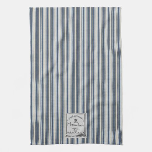 French Style Blue Cream Stripes Marmalade Label Kitchen Towel