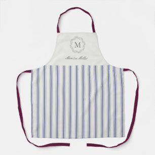 French style blue Striped All-Over Print Apron