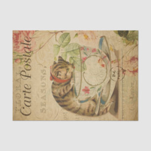 French Style Carte Postale Cat and a Tea Cup Tissue Paper