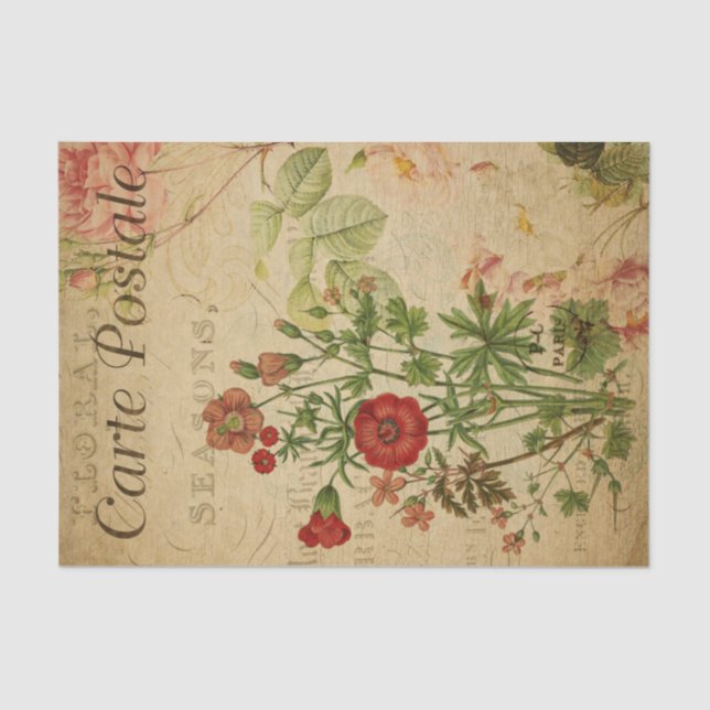 French Style Carte Postale Wildflowers Tissue Paper (Front)