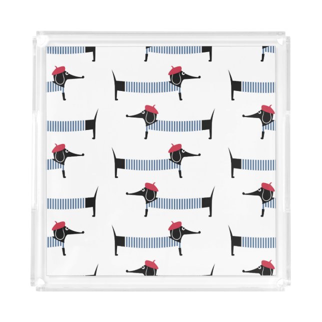 French style dog, cartoon pattern. acrylic tray (Front)