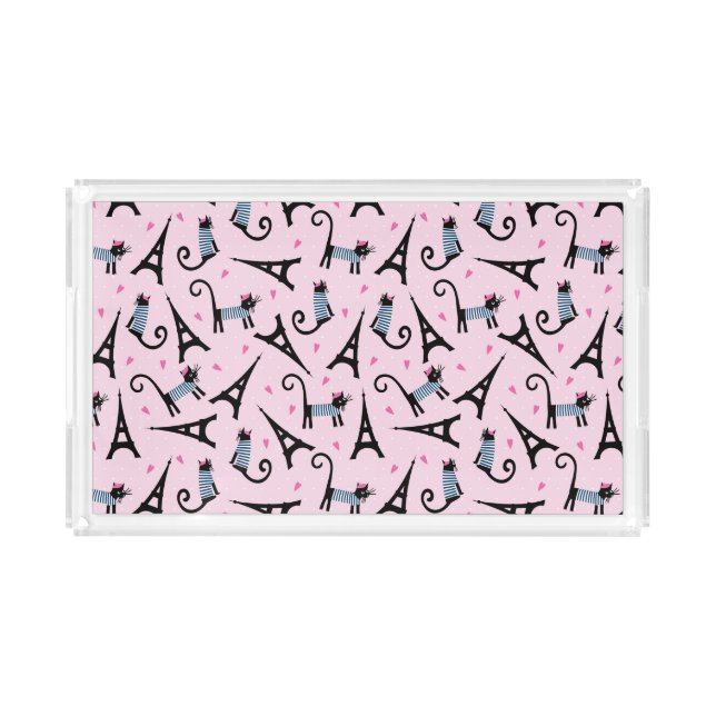 French Style Dressed Cat With Eiffel Tower Pattern Acrylic Tray (Front)