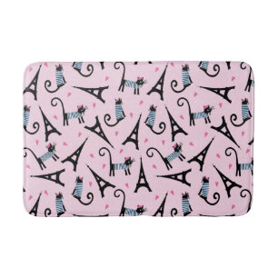 French Style Dressed Cat With Eiffel Tower Pattern Bathroom Mat