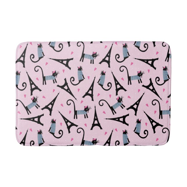 French Style Dressed Cat With Eiffel Tower Pattern Bathroom Mat (Front)