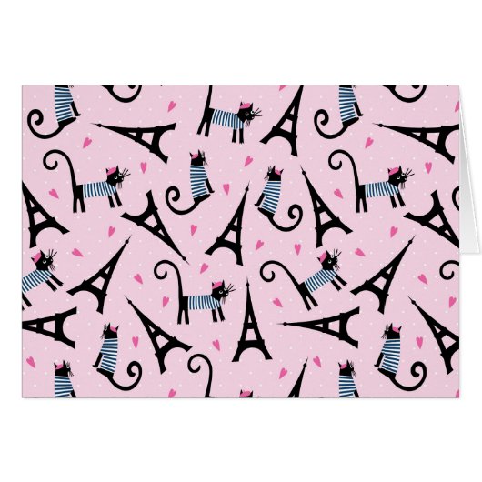 French Style Dressed Cat With Eiffel Tower Pattern Cards (Front Horizontal)