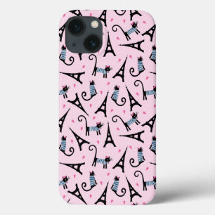 French Style Dressed Cat With Eiffel Tower Pattern iPhone 13 Case