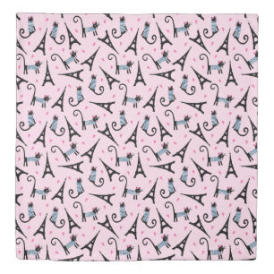 French Style Dressed Cat With Eiffel Tower Pattern Duvet Cover