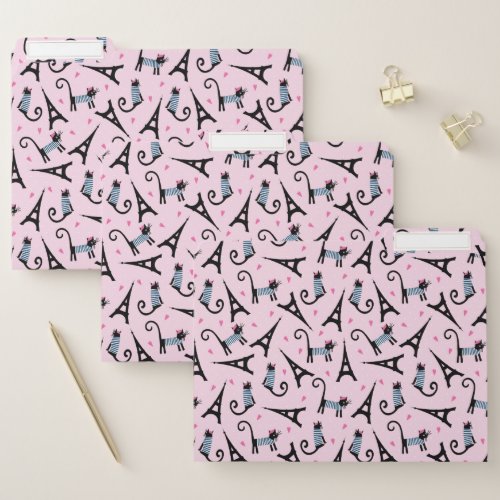 French Style Dressed Cat With Eiffel Tower Pattern File Folder