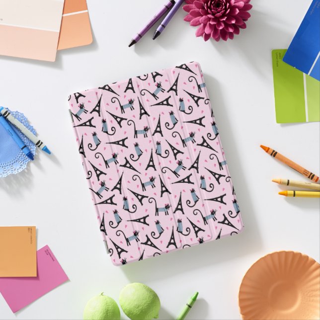 French Style Dressed Cat With Eiffel Tower Pattern iPad Air Cover (In Situ)