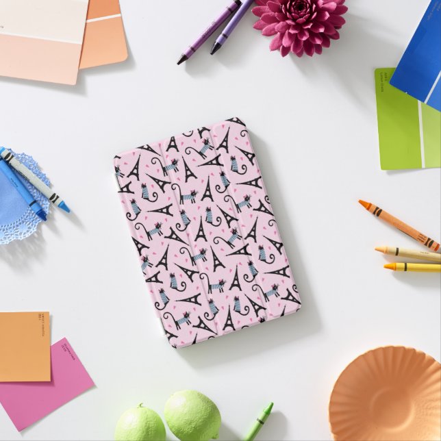 French Style Dressed Cat With Eiffel Tower Pattern iPad Mini Cover (In Situ)