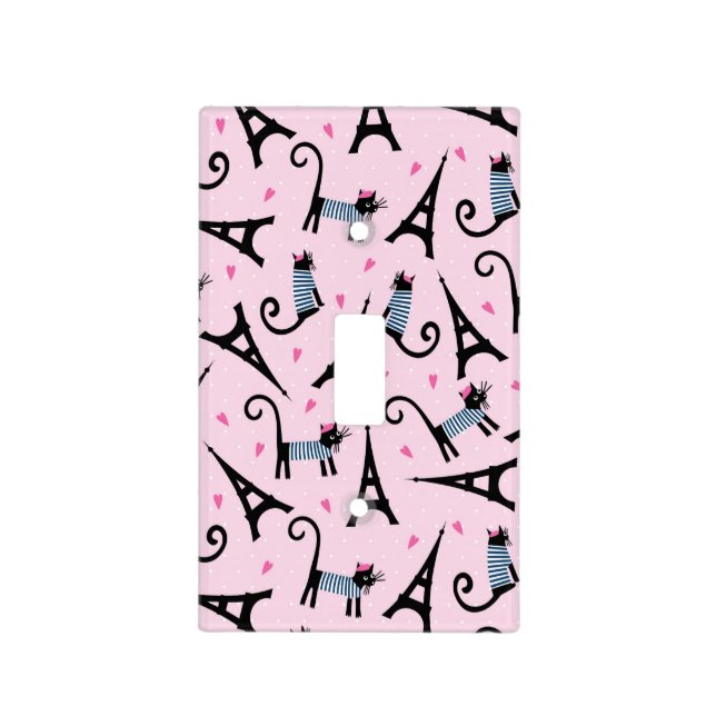 French Style Dressed Cat With Eiffel Tower Pattern Light Switch Cover (Front)