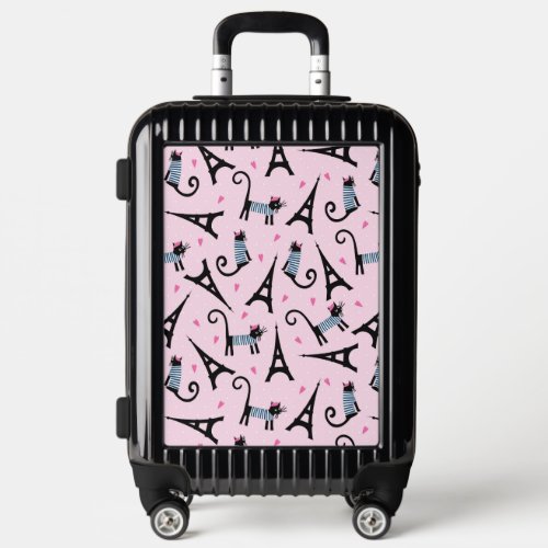 French Style Dressed Cat With Eiffel Tower Pattern Luggage